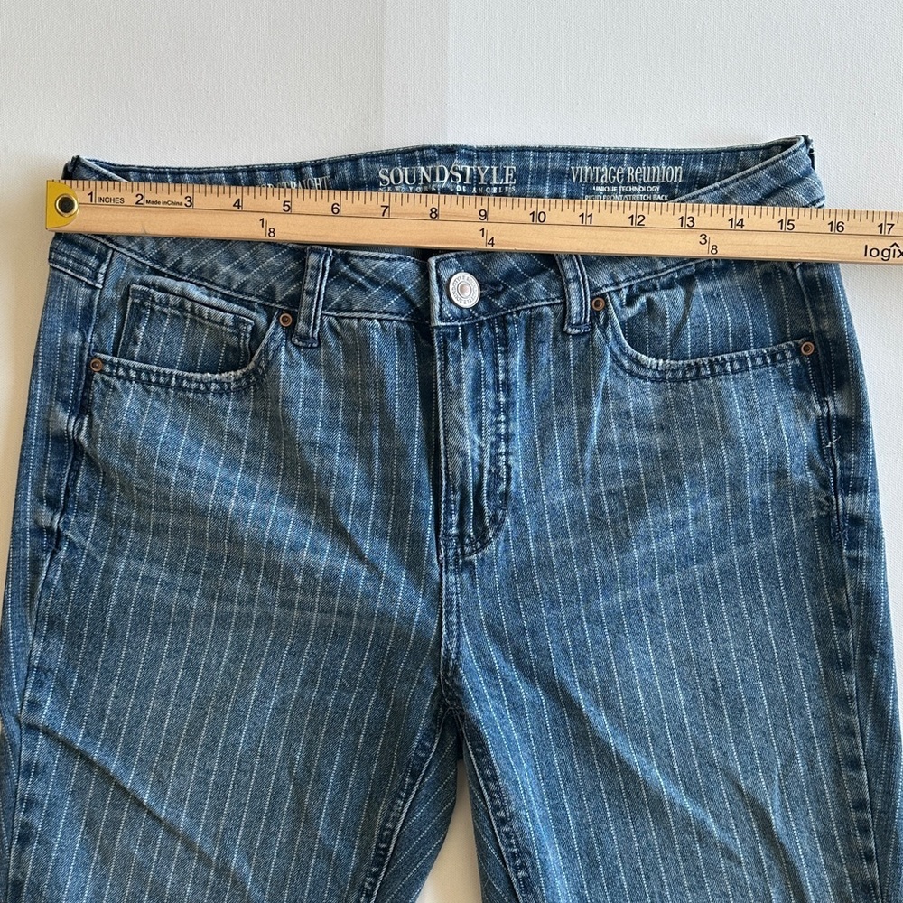 SoundStyle Size 8 Straight Leg Jeans Mid Rise Stripe Denim Ridged Front - Picture 5 of 10